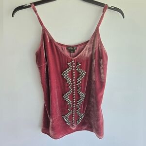 AS by DF Mauve Crushed Velvet And Silk Tank Top With Rhinestones Size M